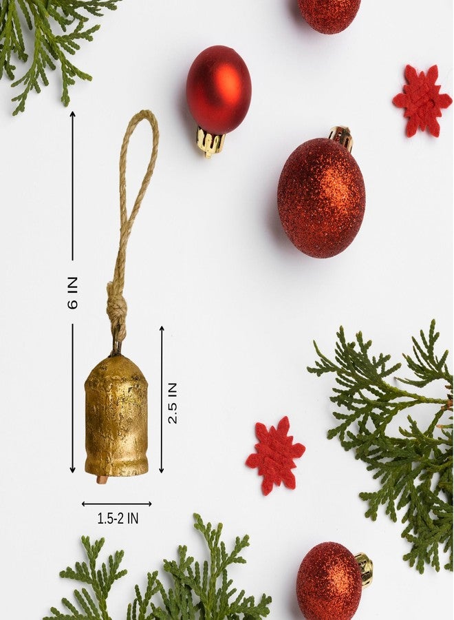 Mie Creations Set of 10 Rustic Vintage Cow Bells, Handmade Christmas Bells on Jute Rope, Decorative Christmas Tree Ornaments, 2.5in Jingle Bells for Crafts, Metal Hanging Wreath Cowbells- Antique Gold - Image 4